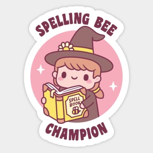 Cute Witch With Spell Book, Spelling Bee Champion Funny Sticker